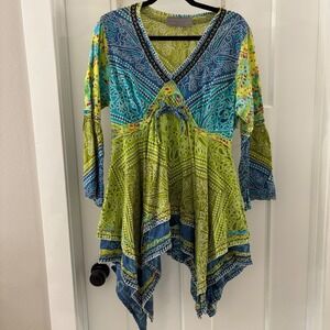 Double D Ranch Groupie Girl Tunic Top Medium M Bohemian Bandana Y2K style blue